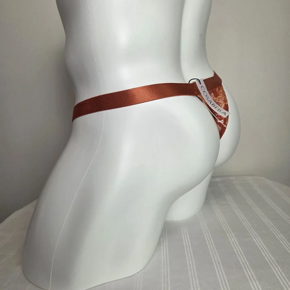 Cosabella Mens Tiger Print Lace Thong Underwear Rust Orange Low Rise Small